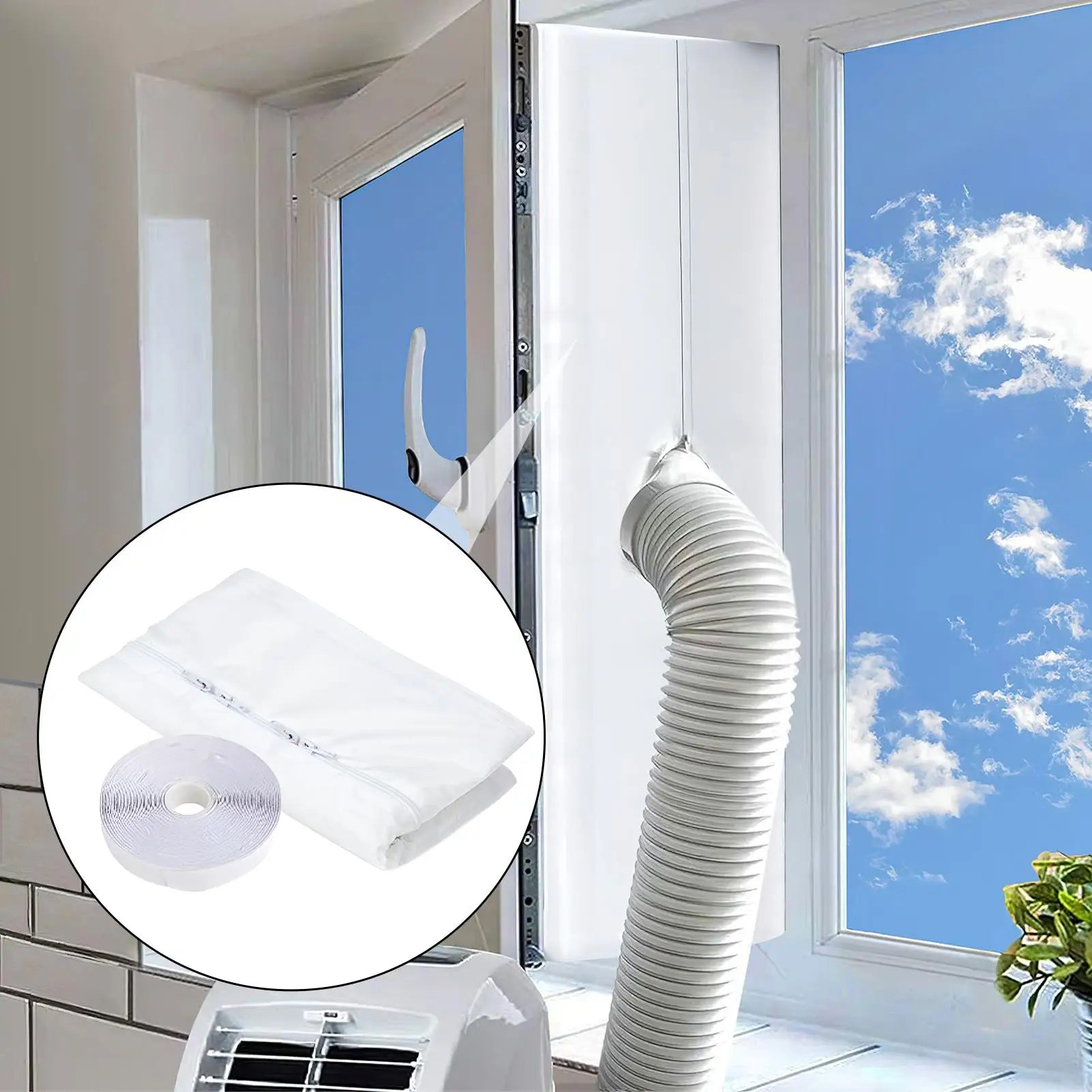 300cm Universal Window Seals for Portable Air Conditioner Window Sealing Plate Flexible Cloth With Zip and Adhesive Fastener