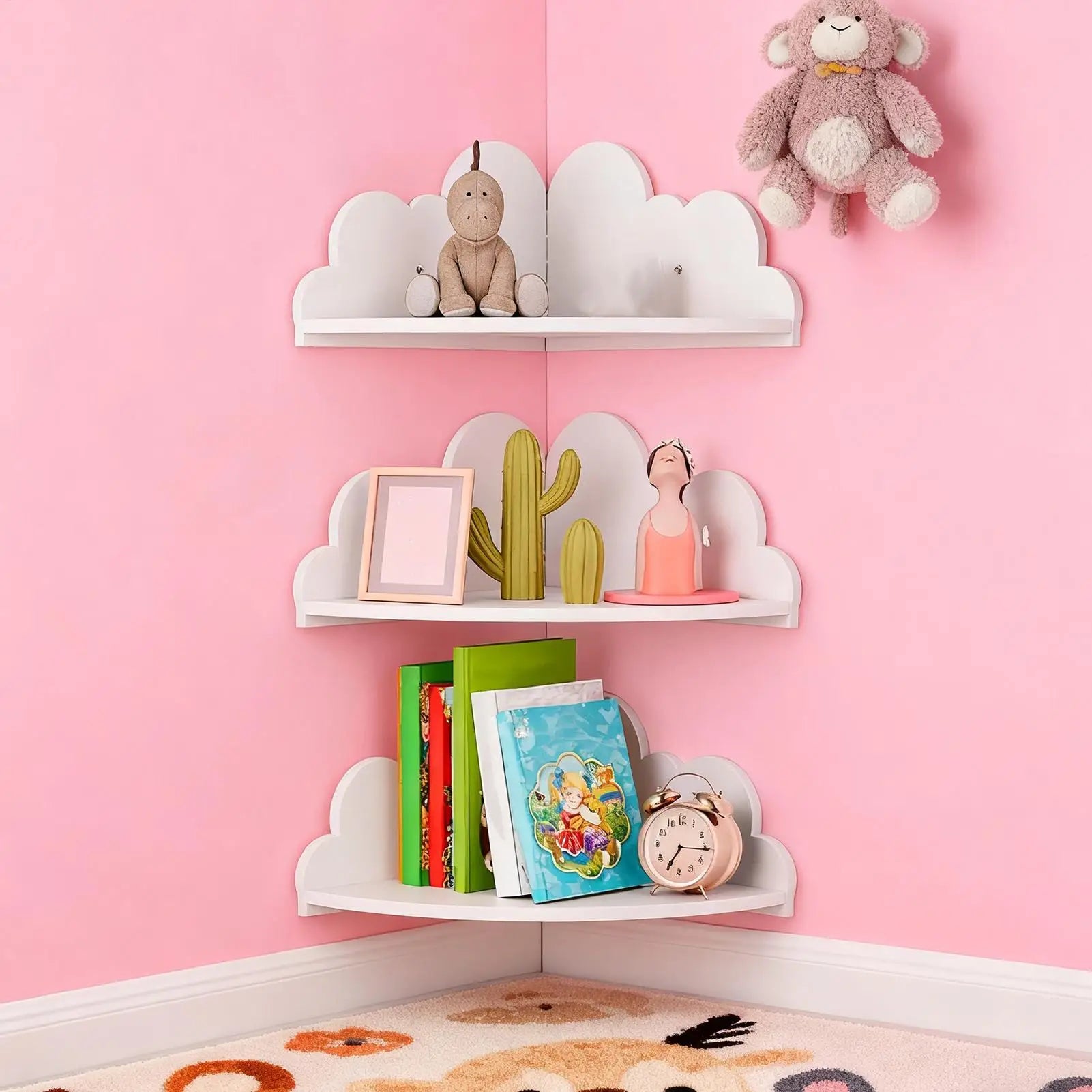 Corner Display Shelf 3 Cloud Wall Bookshelf Wooden Rack Shelves Home