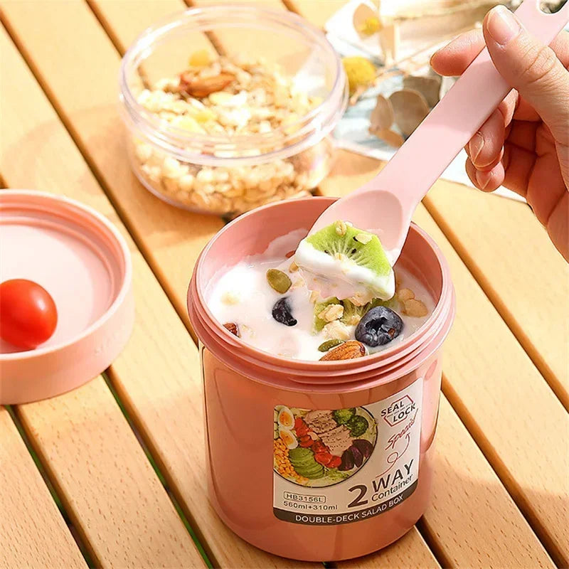 Portable Salad Cups Container Plastic with Lid and Fork Overnight cup Breakfast Oatmeal Cereal Nut Yogurt Cup School Lunch Box Zpaxo