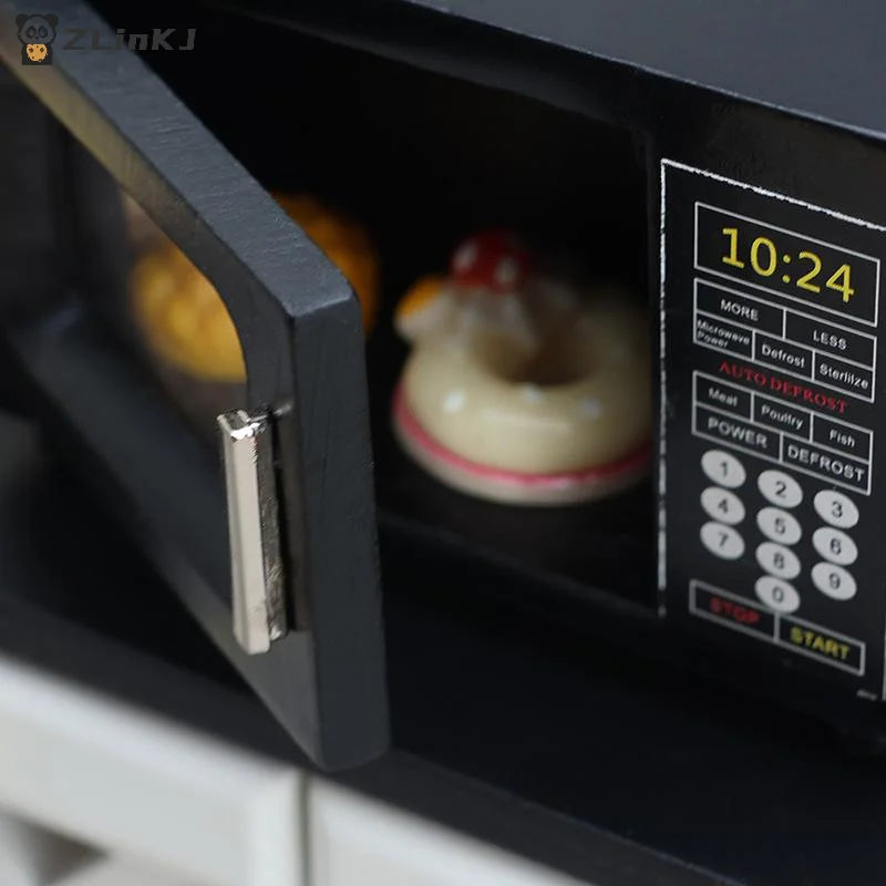 ▶1:12 Dollhouse Miniature Black Microwave Oven Furniture Home Model Decor Toy Doll House Accessories Zpaxo