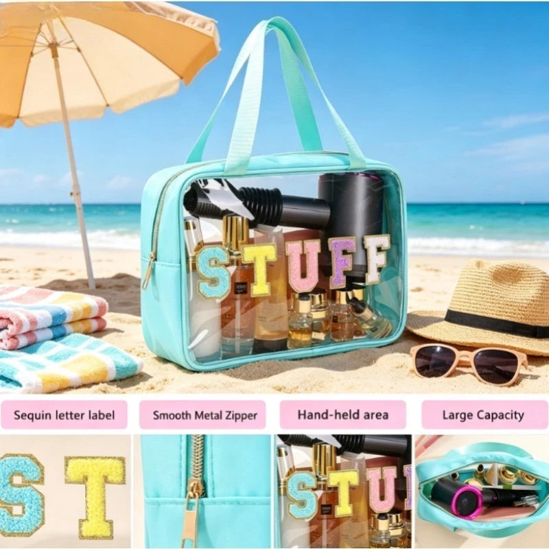 Transparent PVC Cosmetic Bag Large Waterproof Makeup Pouch Handle