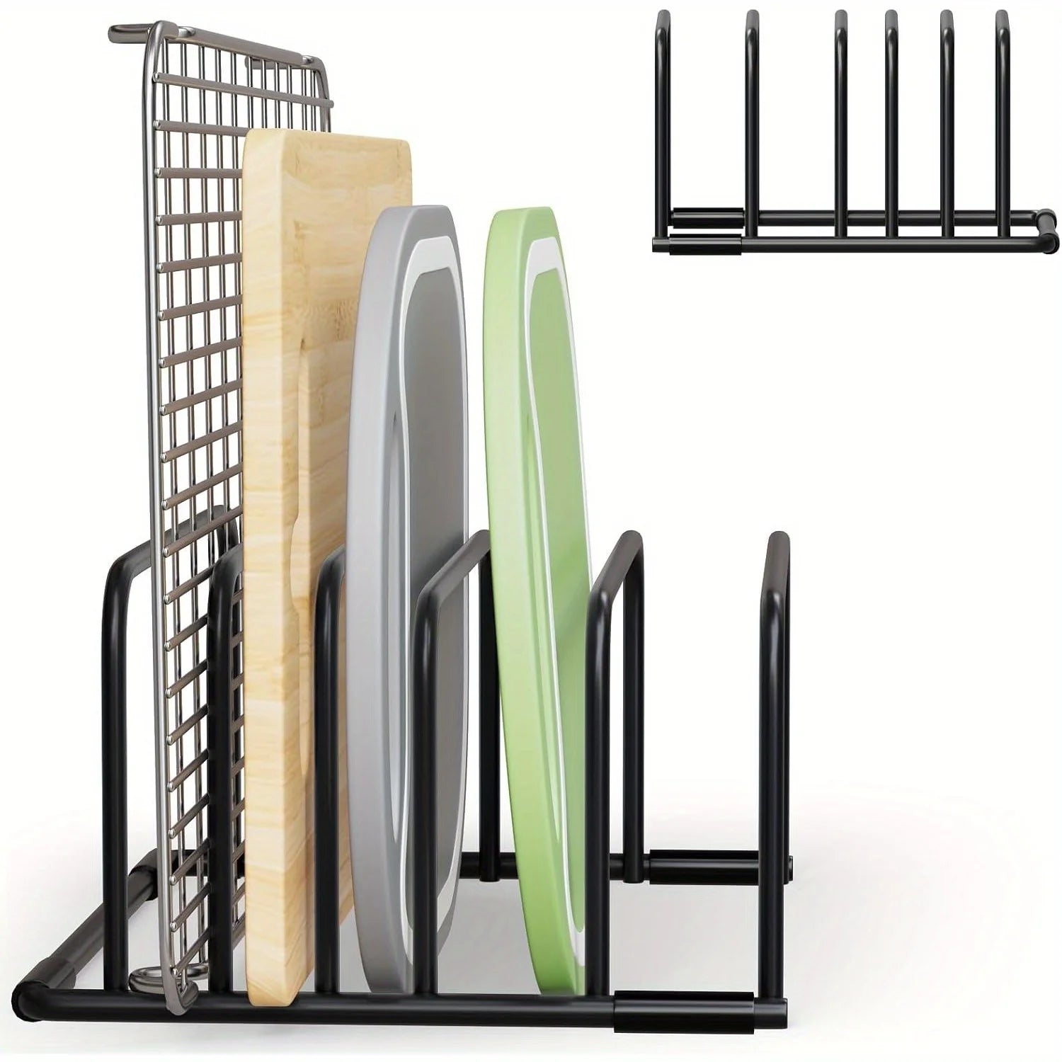 Multi-Functional Iron Kitchen Rack Space-Saving Iron Kitchen Rack for Cutting Boards & Baking Pans Storage with Wire Mesh Basket Zpaxo black-1PC