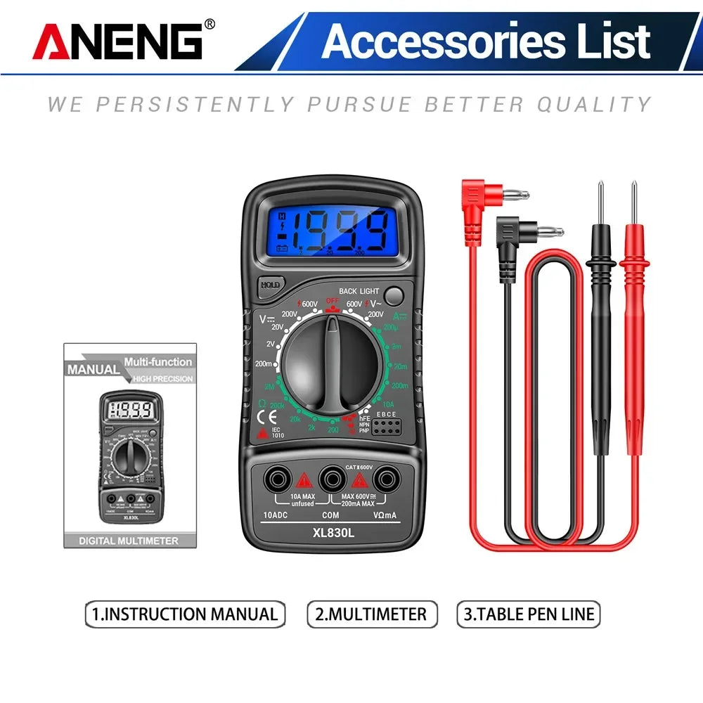 ANENG XL830L Multimeter Voltage Meter 1999 Counts Ammeter Ohm Zpaxo XL830L Black