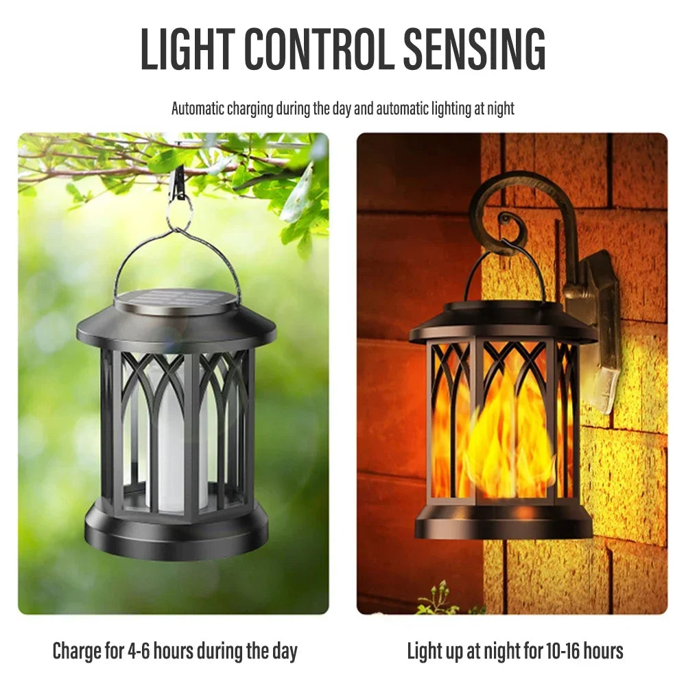 Flame LED Solar Hanging Lantern | IP65 Waterproof Garden Light
