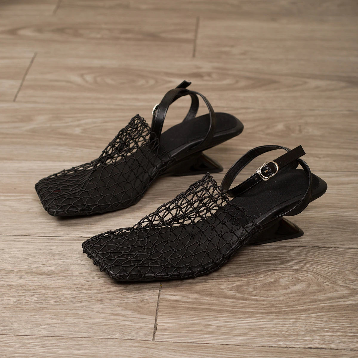 Women Sandals Lace Mesh Square Toe Shoes Summer Luxury Fashion Narrow Zpaxo