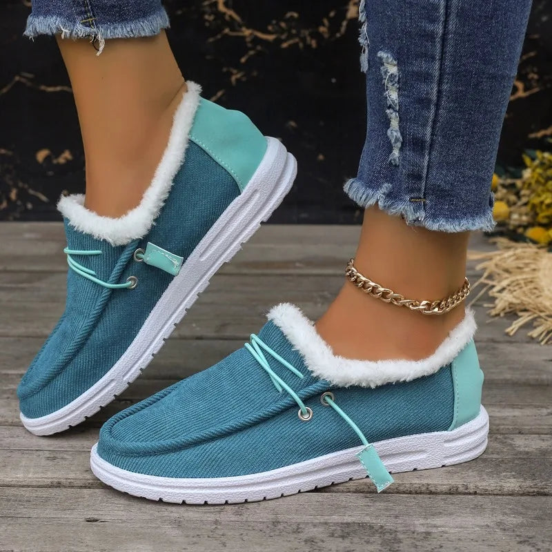 Women Boots Thick Bottom Outdoor Snow Boots Female Thickened Fluff Flats Shoes Comfortable Cotton Shoes Woman Zapatos De Mujer Zpaxo peacock blue 38