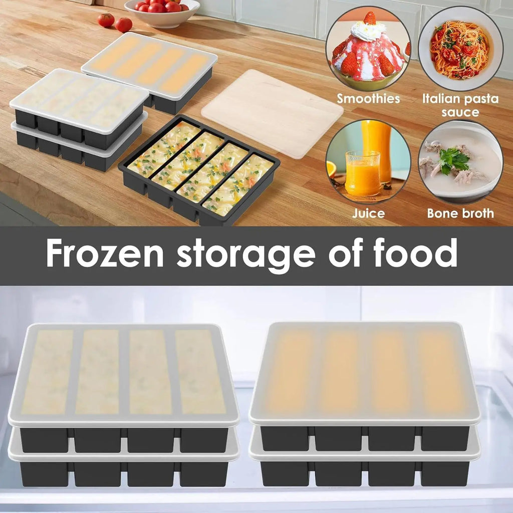 Leakproof Silicone Freezer Trays Soup Broth Stock Ice Cubes Molds