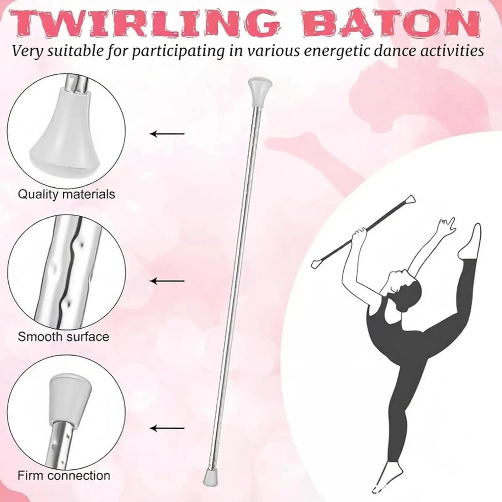 Twirling Baton Stainless Steel Dance Gymnastics Non-slip Handle