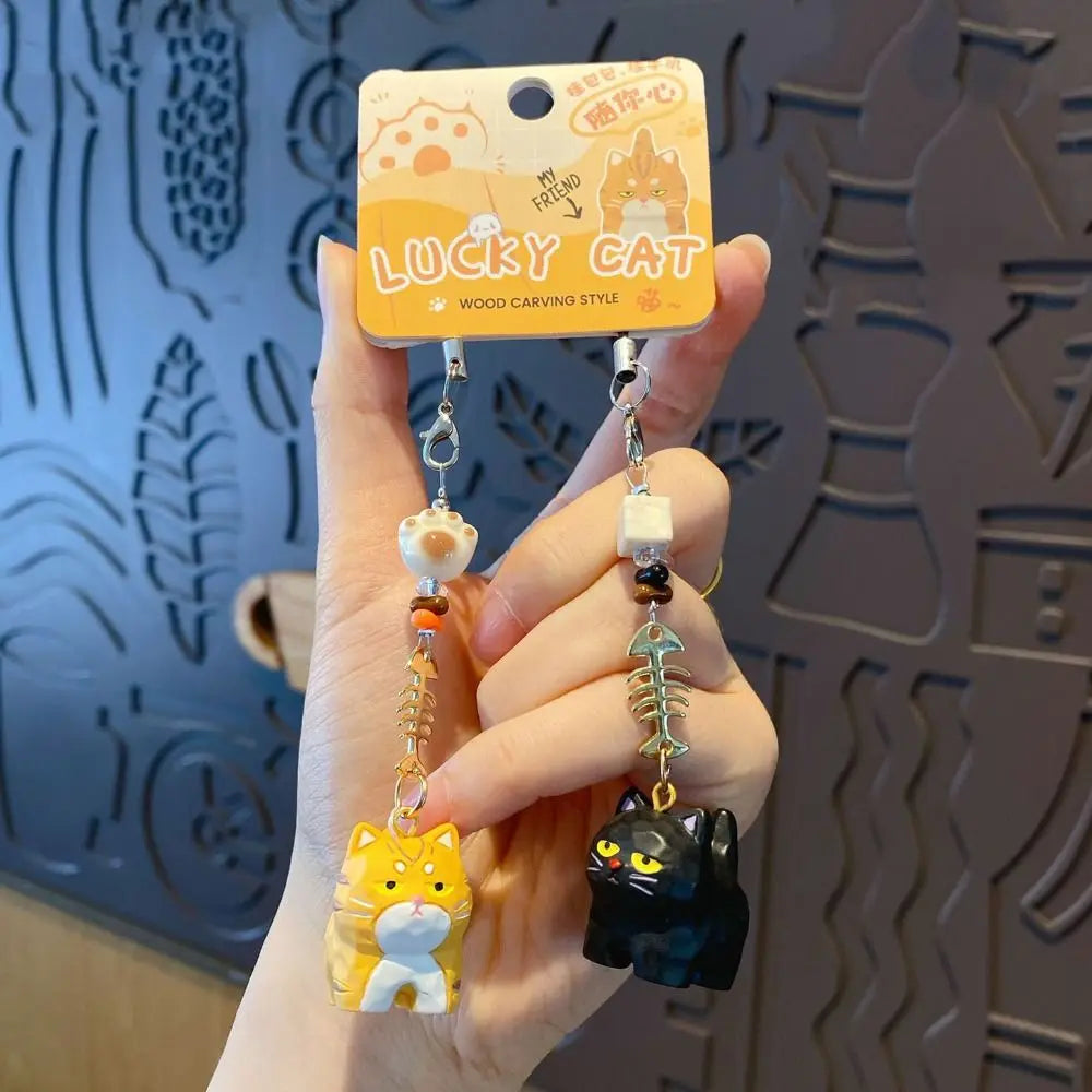 2Pcs Cartoon Paw Beads Cat Fishbone Keychain Bag Hanging Ornaments Car Keyring Cute Resin Cat Pendant Key Decor Zpaxo