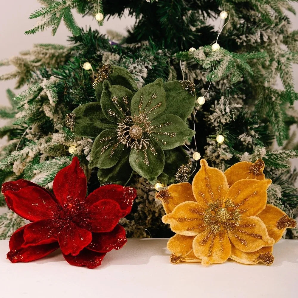 26cm Glitter Artificial Poinsettia Christmas Flower Decor Artificial Christmas Flower Zpaxo