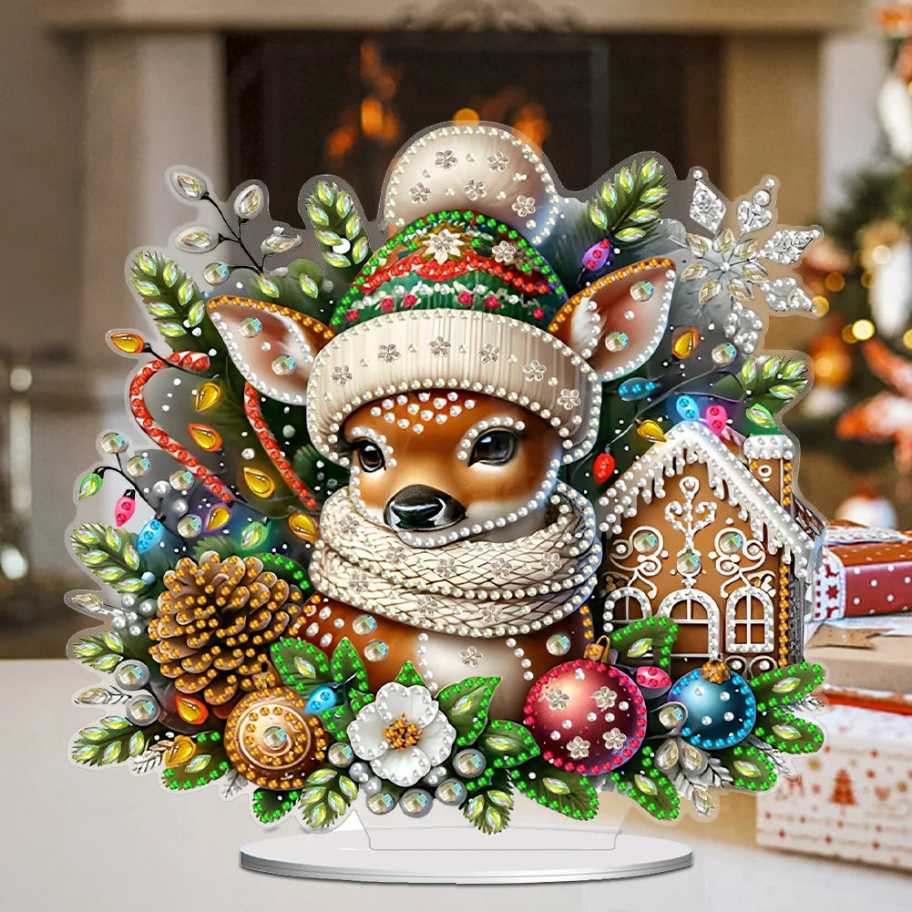 Acrylic Christmas Gingerbread Man Table Top Diamond Painting Ornament Kits Rhinestones Desktop Ornaments for Home Office Decor Zpaxo
