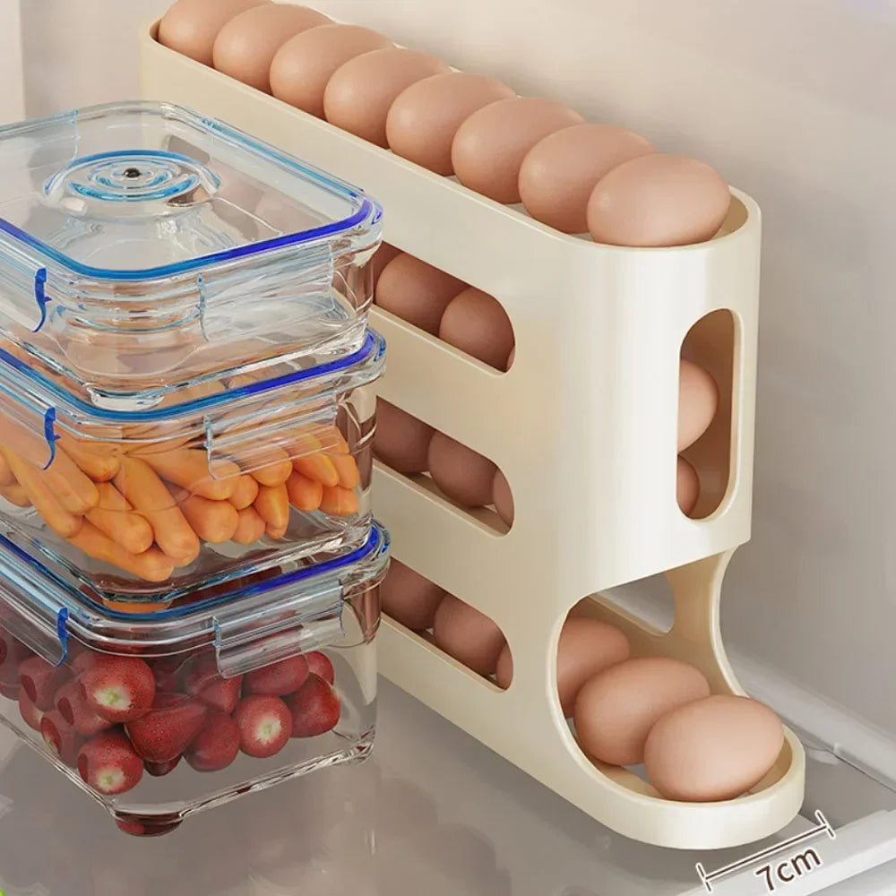 4 Layers Automatic Rolling Egg Holder Rack Fridge Egg Storage Box Container Kitchen Refrigerator Egg Dispenser Fridge Organizer Zpaxo