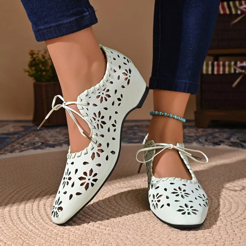 Spring Autumn Women's Pointed Closed Toe Solid Vintage Mid Heel Zpaxo