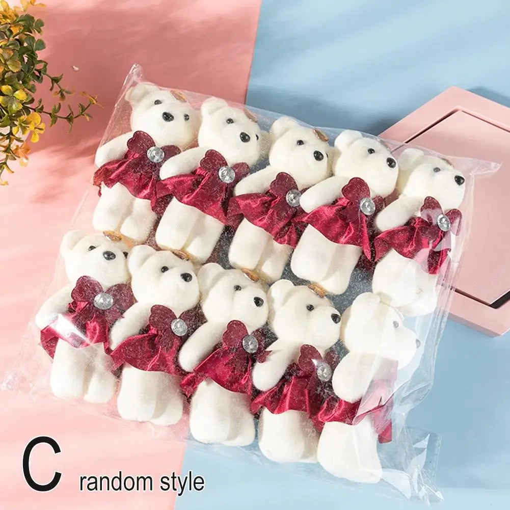 10Pcs/Lot Soft Stuffed Bear Plush Toys Mini Teddy Bear Dolls Toy Mini Bear Flower Bouquet Dolls DIY Flower Gifts Pendant Zpaxo red