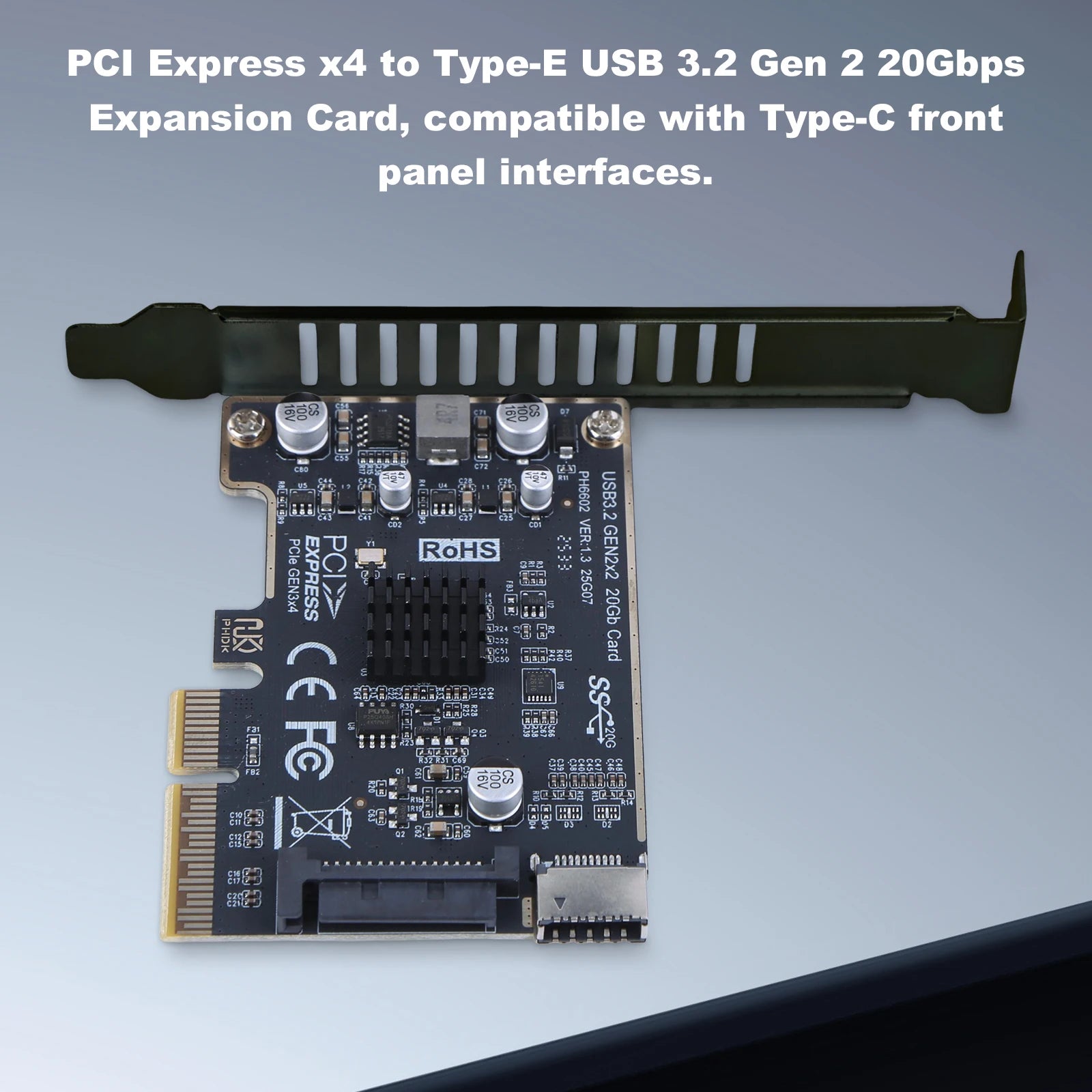 PCIE to Type-E Expansion Card PCI Express X4 to Type E USB 3.2 GEN2 20Gb Riser Board ASM3242 Chip for Desktop Front Panel Type C Zpaxo