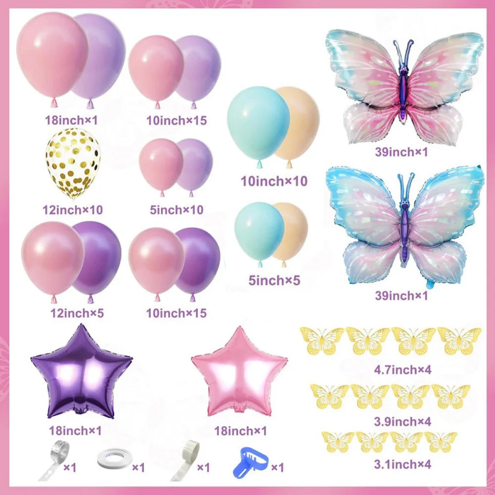 Butterfly Balloon Arch Pink Purple Foil Balloons Birthday Baby Shower