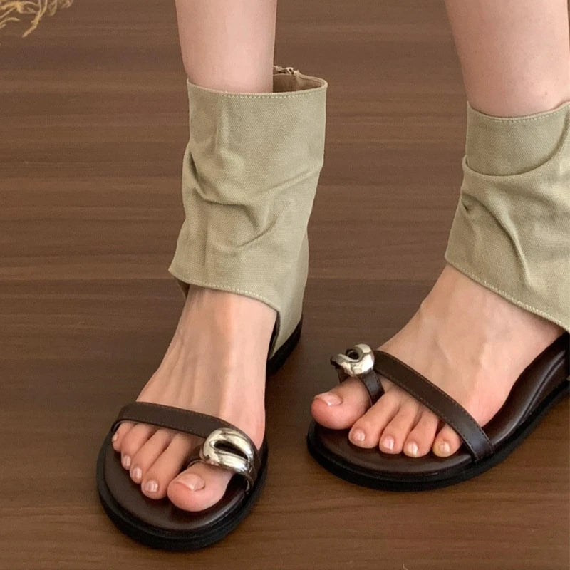 Women's Square Toe Loop Vintage Comfortable Wedge Heel Sandals Summer Zpaxo