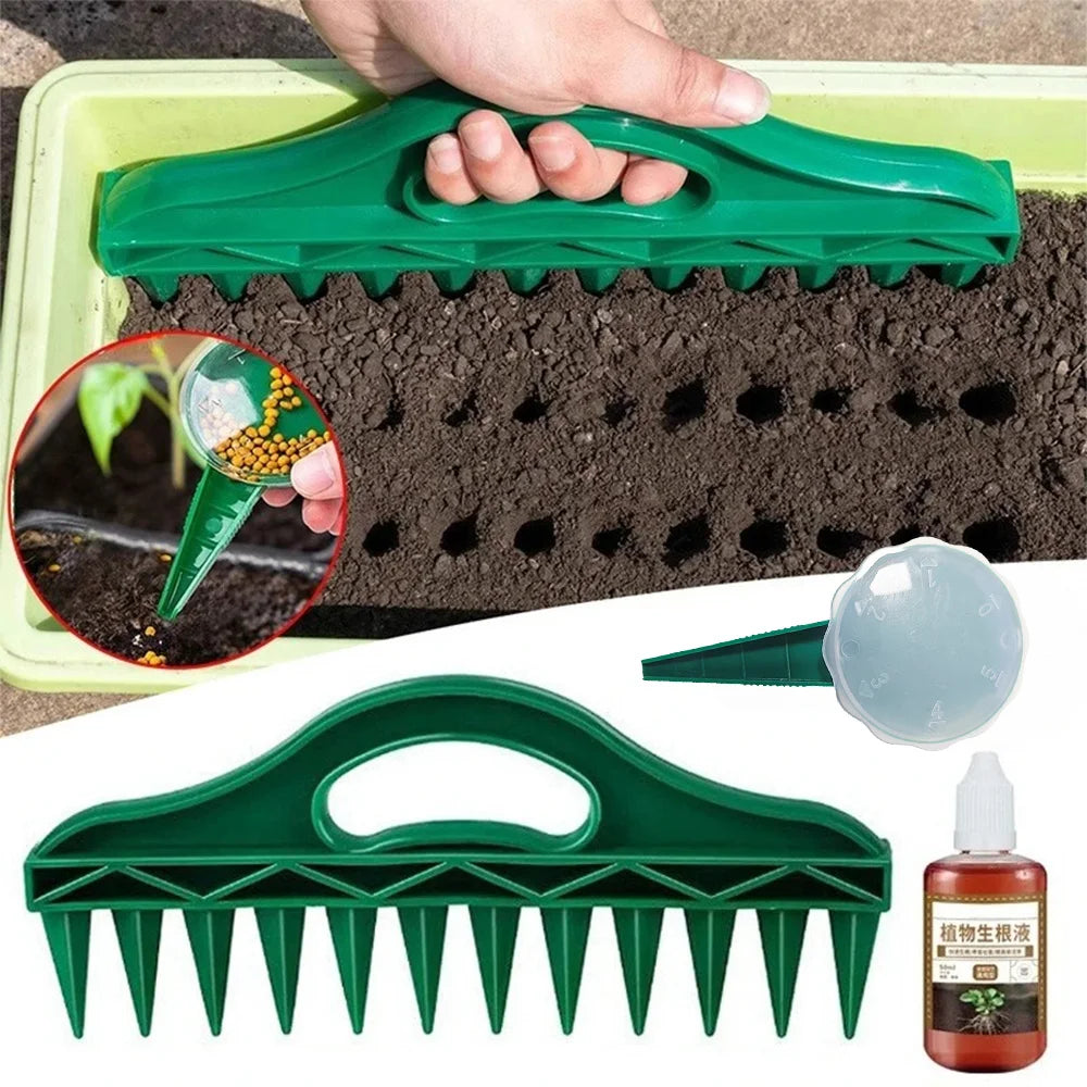 Hand Dibbler Garden Seeder Tool＆Fast Rooting Stimulator, 12-Hole Fast Seeding, Plants Root Supplement for Efficient Gardening Zpaxo