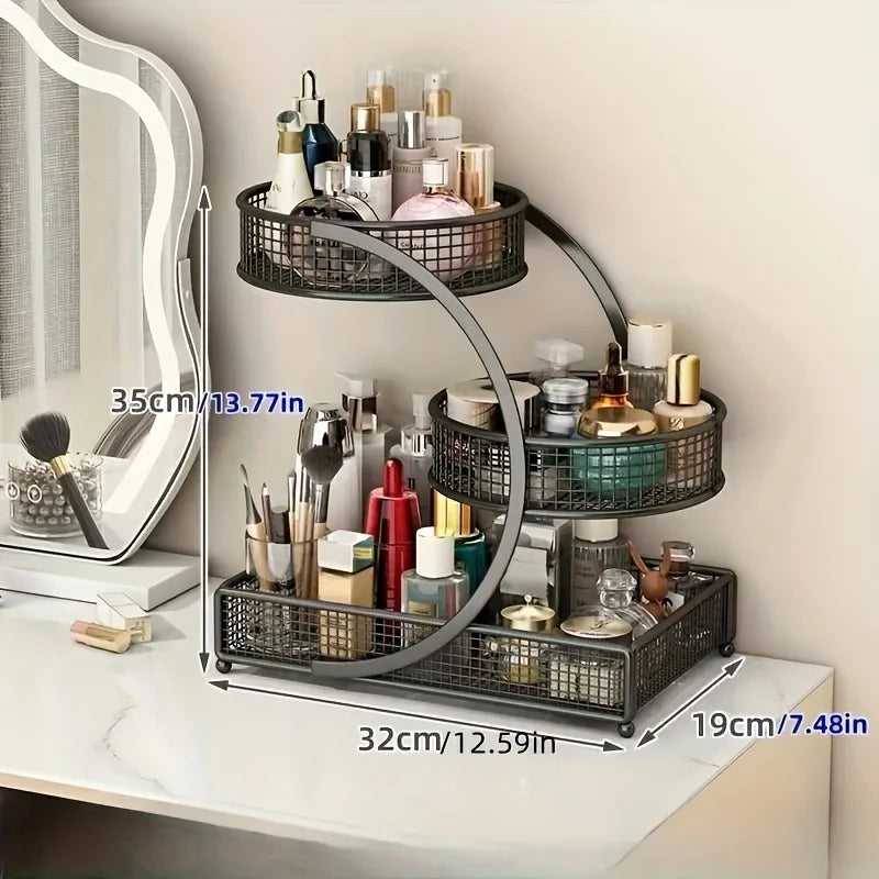 3-Tier Rotating Makeup Shelf - Portable No-Assembly Dressing Table & Bathroom Countertop Storage Rack with Rotating Shelves Zpaxo