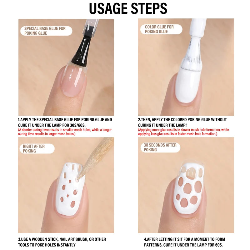 Lace Hole Black White Nail Poke Art Glue Bubble Ocean Wave Pattern