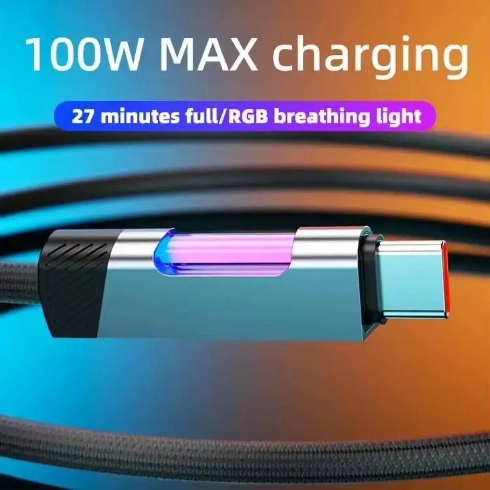 100W PD RGB Breathing Light USB C to C Cable Super Fast Charging Data Cord 1M 2M Anti Break For iPhone Huawei Samsung Xiaomi Zpaxo