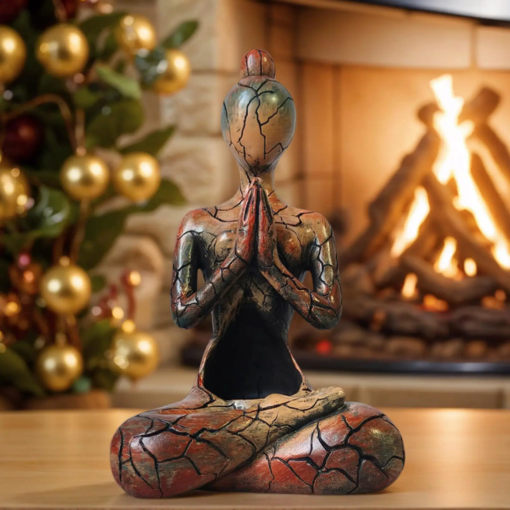Meditation Statue Zen Candle Holder Resin Yoga Sculpture Tabletop