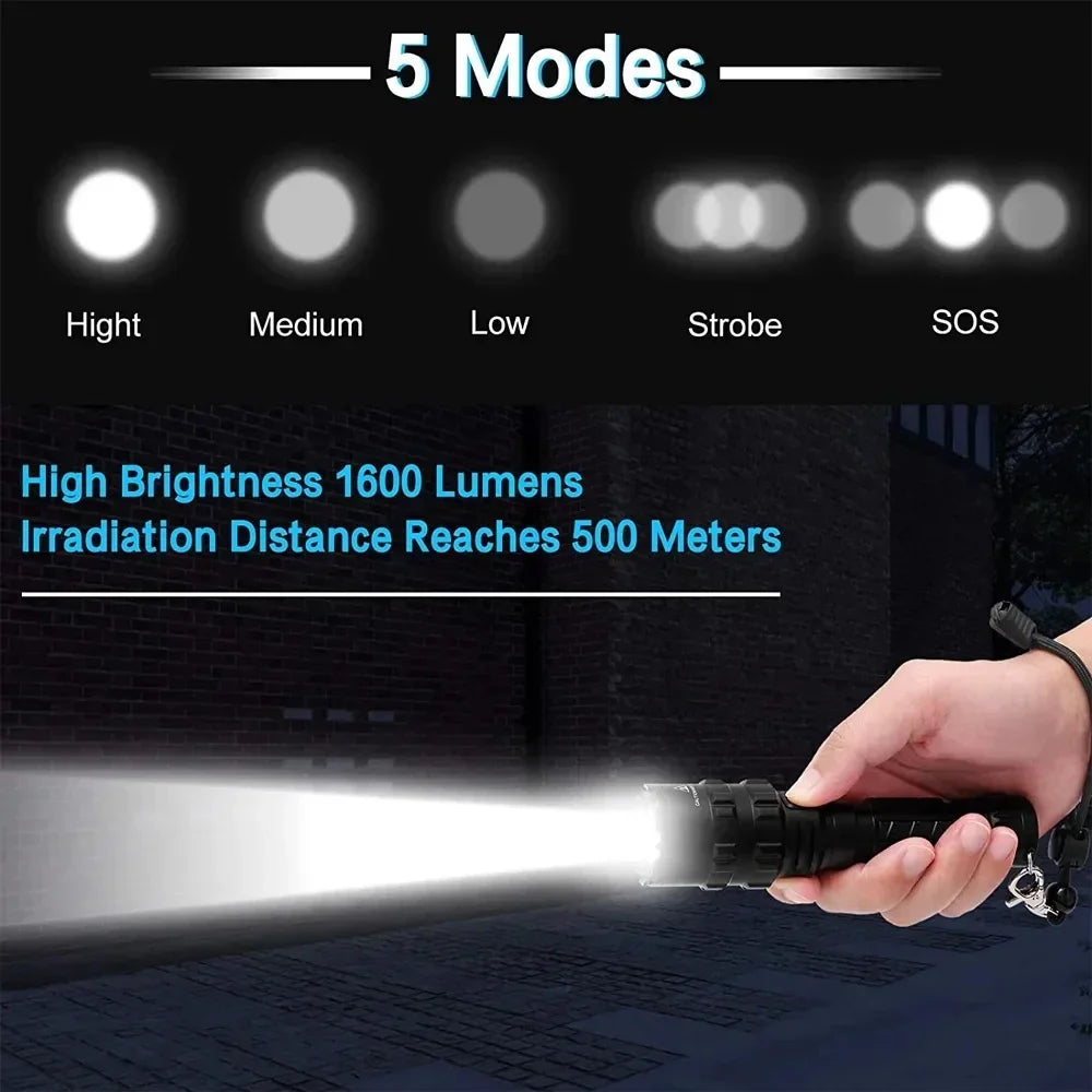 ESMARTER 1000 Lumen LED Tactical Flashlight – USB Rechargeable