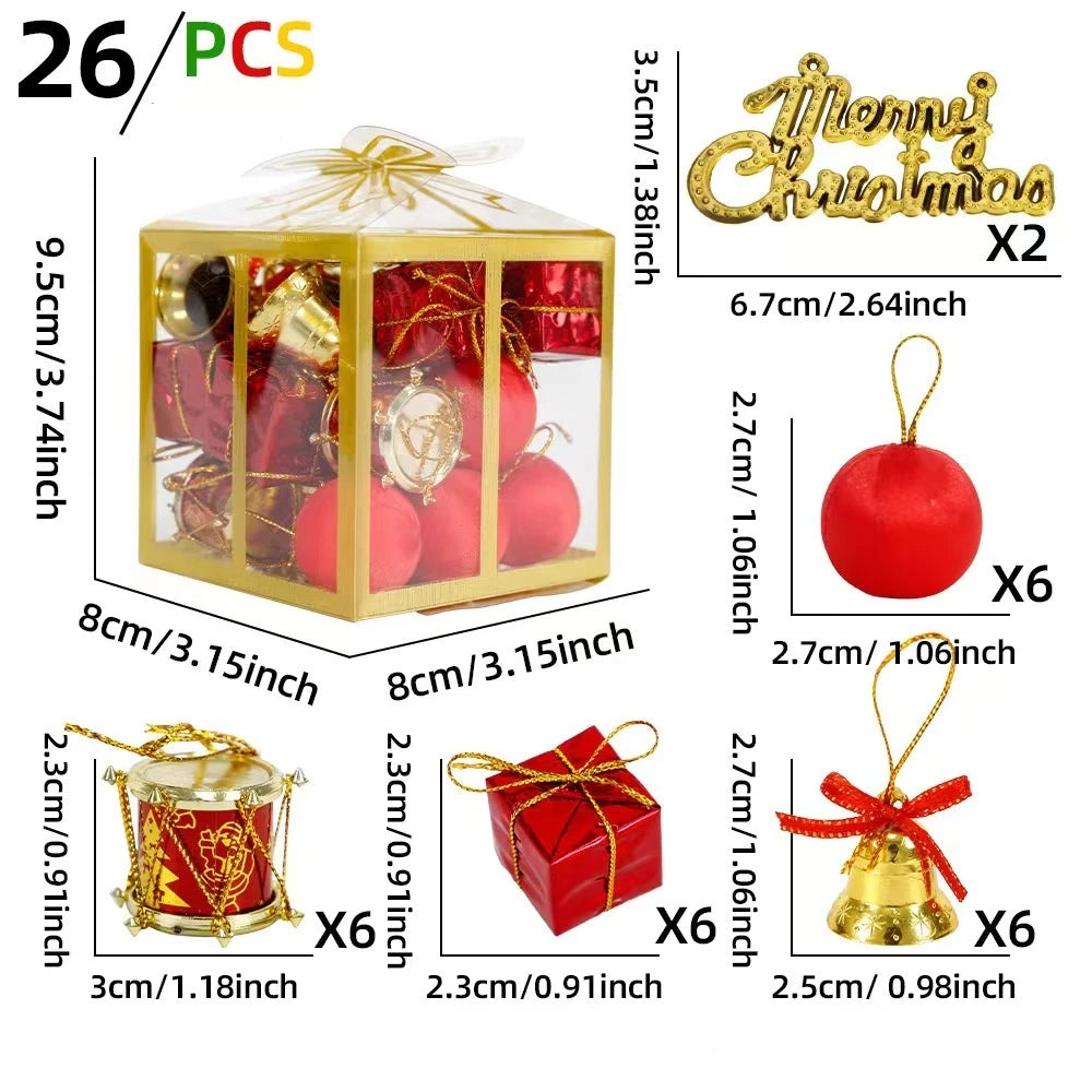 26-Piece Christmas Ball Ornaments Set – Tree Hanging Decor Christmas Ornament Set Zpaxo Red