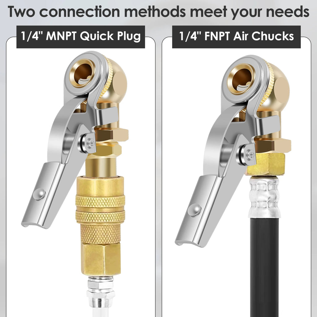 2Pcs Car Air Pump Nozzle Adapter 1/4inch FNPT Tire Air Chucks Car Inflator Valve Connector Clamp Car Inflator Valve Connector Zpaxo