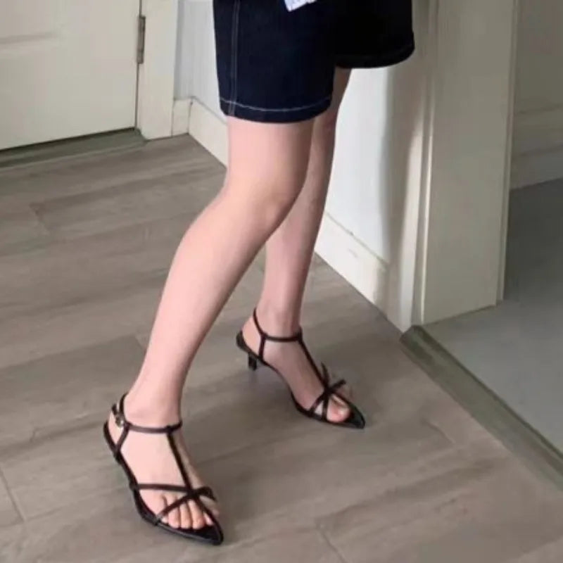 Women's Thin Heeled Sandals Designer Sexy Elegant Mid Heels Shoes Zpaxo