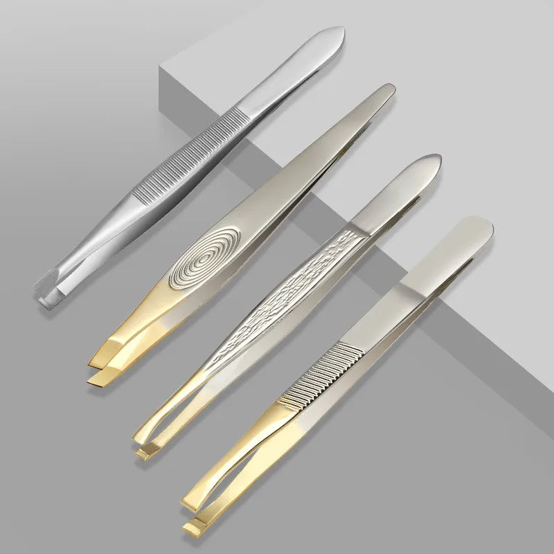 Eyebrow Tweezer Stainless Steel Beauty Clip Slant Tip Flat Trimming