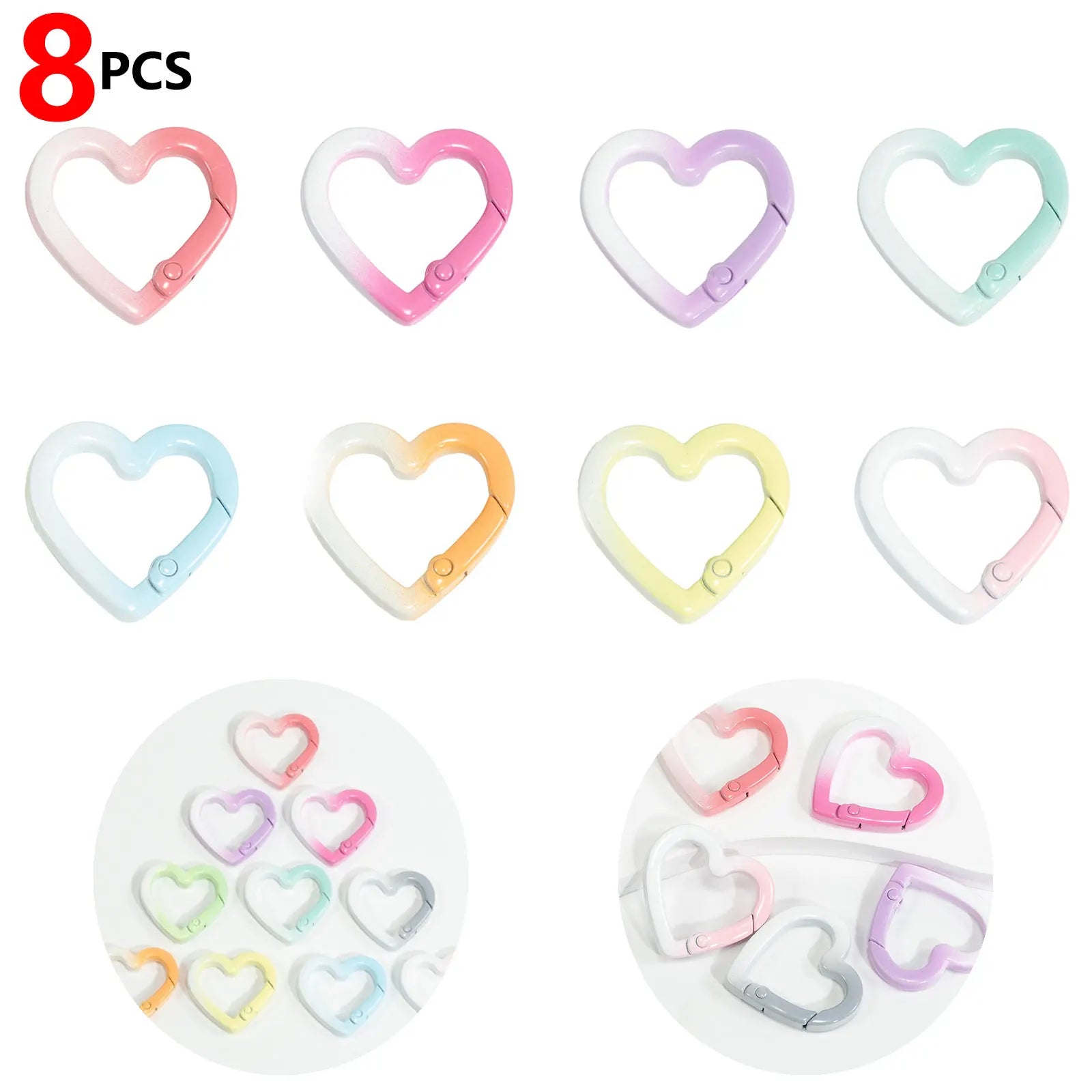 8 PCS Durable Mixed Color Aluminum Alloy Heart Gradient Climbing Carabiner Carabiner, Powerful Key Ring Hook Zpaxo Default Title