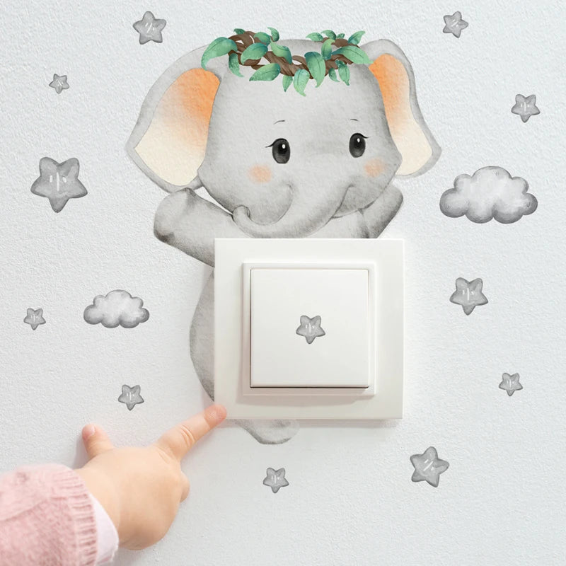 Cute Giraffe Bear Elephant Star Switch Sticker Kid Baby Bedroom