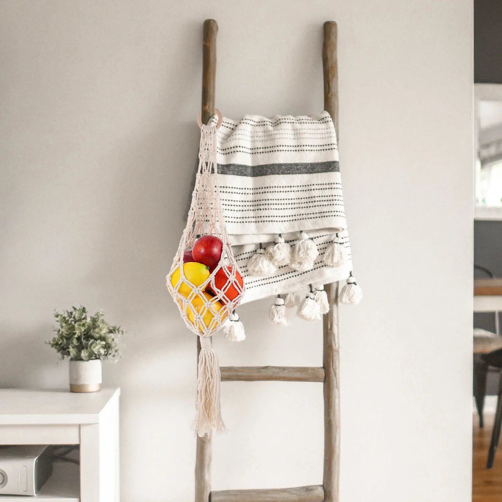 Modern Minimalist Cotton Rope Hanging Basket Woven Decorative Storage
