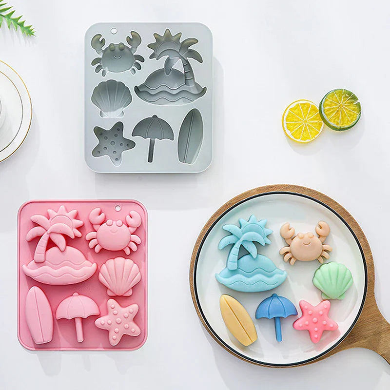6 Cavity Tropical Beach Theme Silicone Mold Summer Animal Crab Shell Fondant Candy Chocolate Mould Diy Baking Accessories Zpaxo
