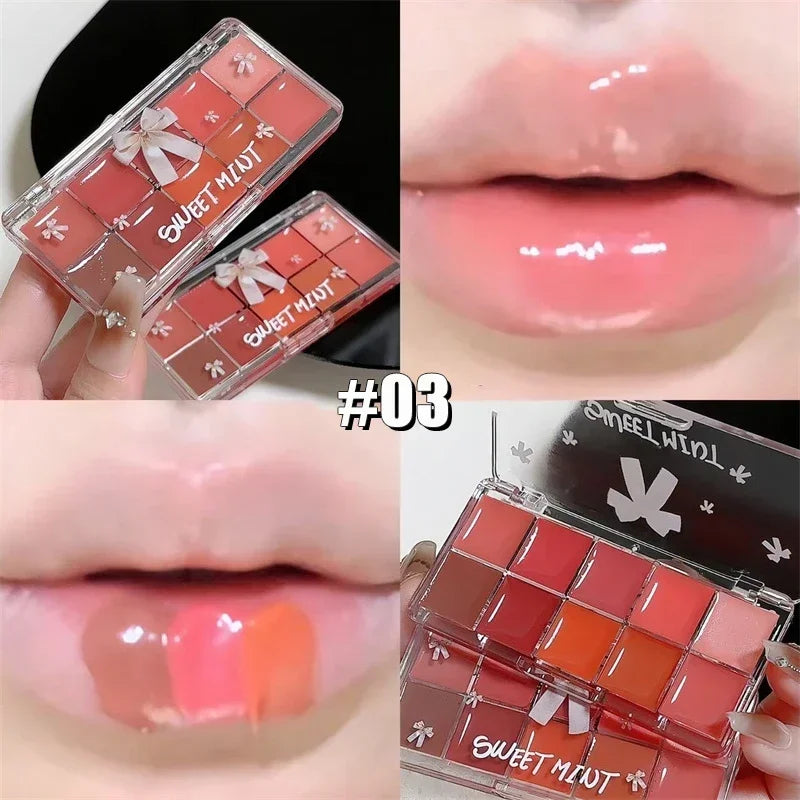 10-Color Jelly Lip Gloss Plate Moisturizing Pigmented Lip Glaze Palette Water Glossy Mirror Lip Balm Sexy Plump Makeup Palette Zpaxo 03