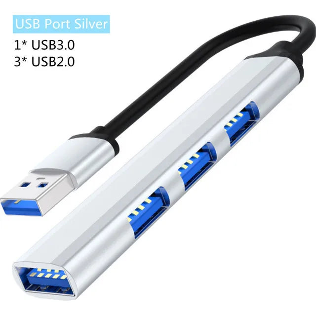 Aluminum Alloy Splitter Multi-function One Drag Four Hubs Hub Zpaxo USB Black Silver