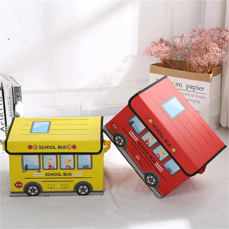 Cartoon School Bus-themed Children's Toy Storage Box Large-capacity