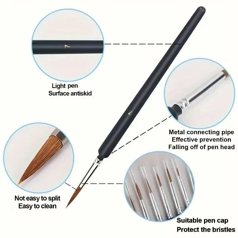 11 Micro Brushes: Durable Small Yellow Wolf for Acrylic, Oil, Watercolor, Nail, Model Art Zpaxo