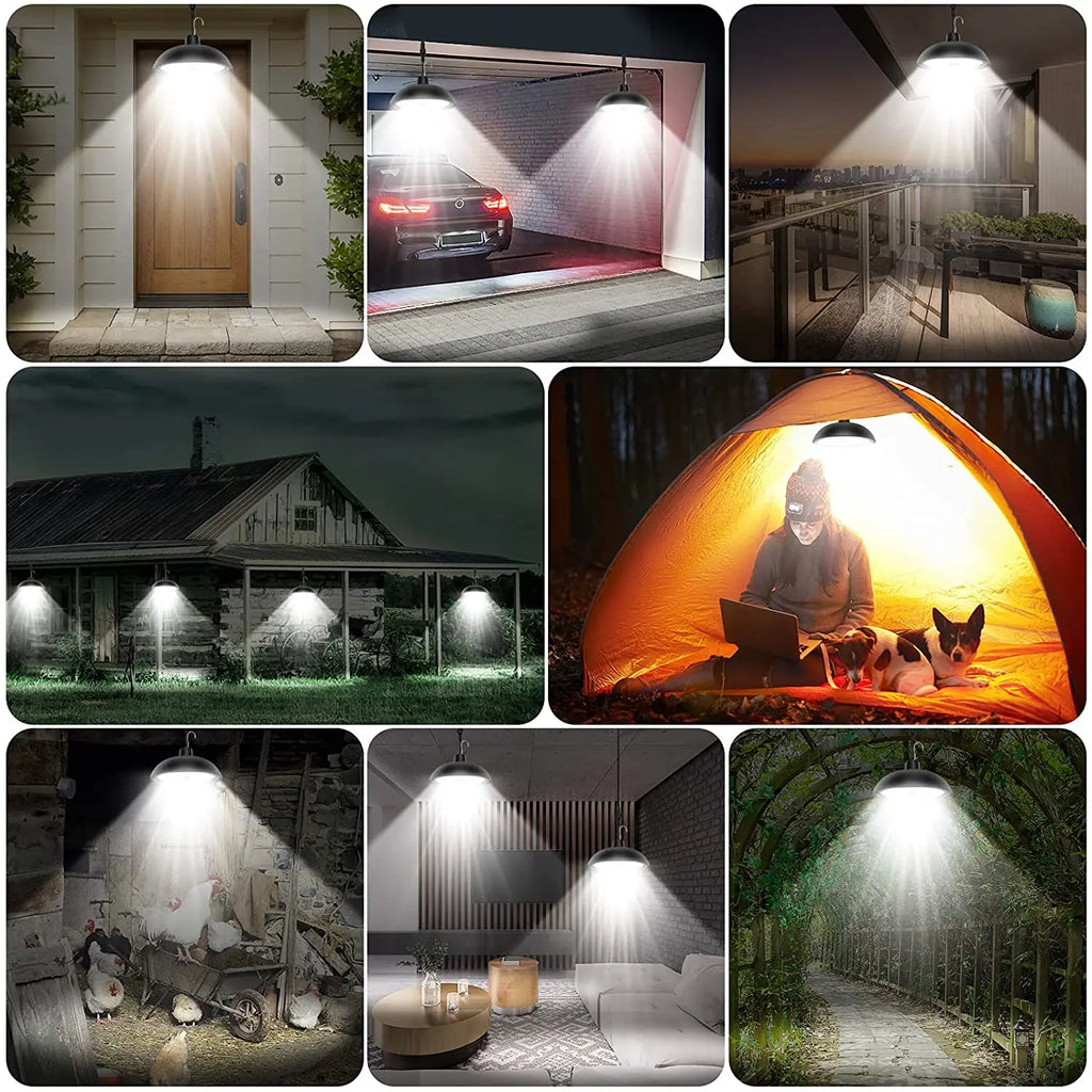 Double Head Outdoor Solar Pendant Light Waterproof LED Lamp with Motion Sensor Split Remote Control for Garden Shed Lighting Zpaxo