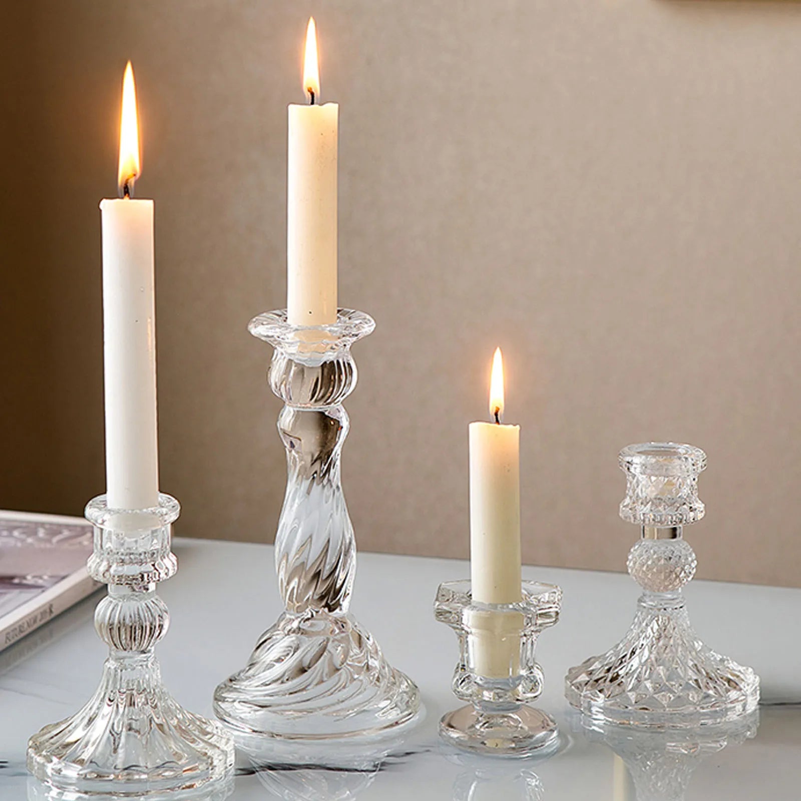 Nordic Glass Candle Holder | Taper Candlestick & Tealight Stand
