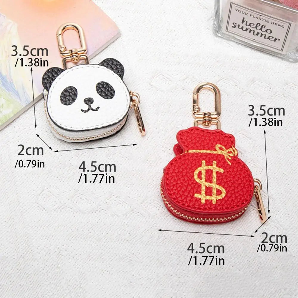 Mini Cute Panda Keychain Zipper Coin Bag PU Leather Pendant Wallet Keychain Earphone Bag Women Zpaxo