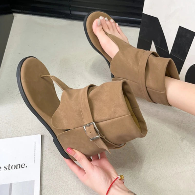 Summer Women's Clip-toe Solid Wedge Mid Heel Sandals Women Zpaxo khaki 37