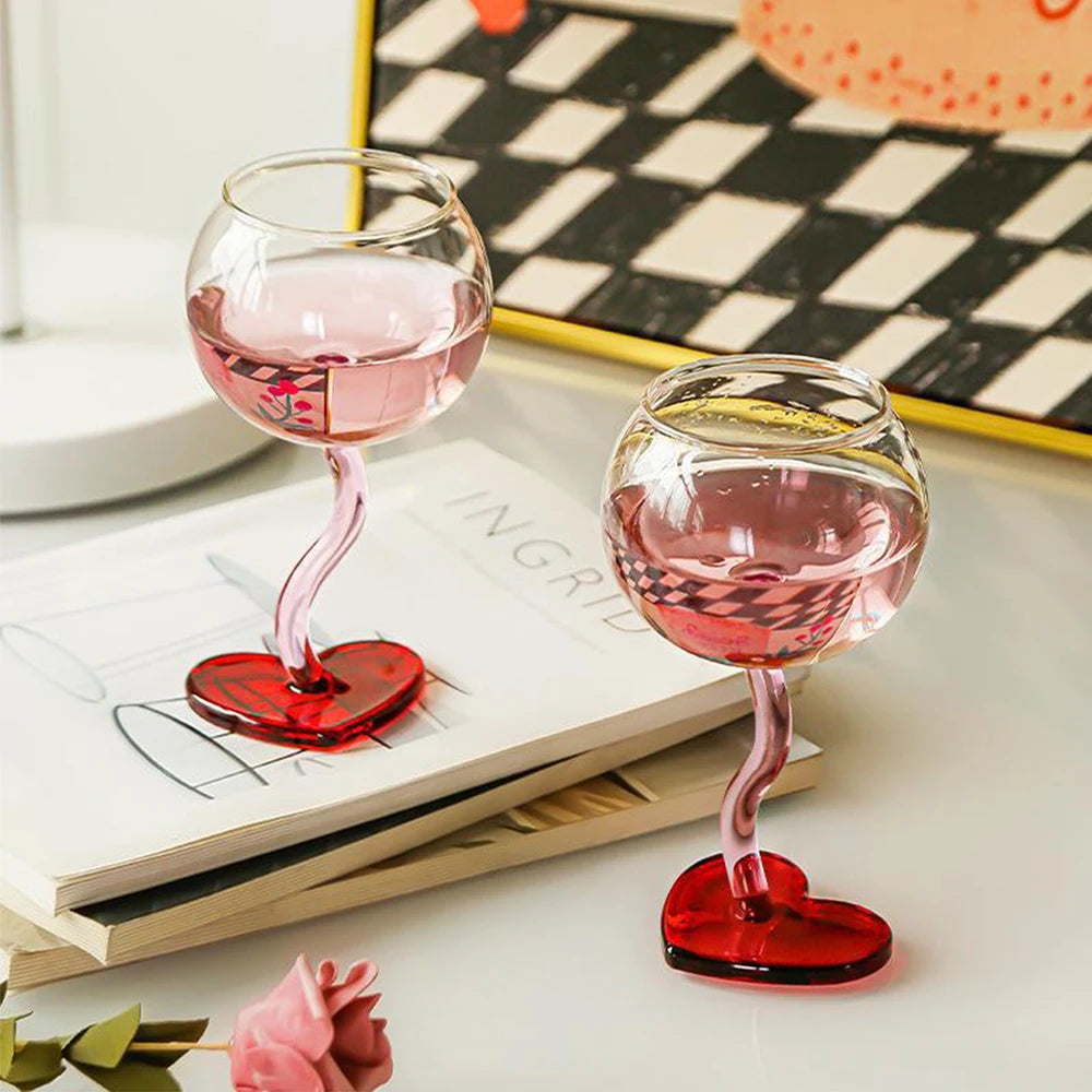 1PC Heart Shaped Wine Glass Goblet High Borosilicate Glass for Wedding Birthday Anniversary Valentine's Day Gift Zpaxo