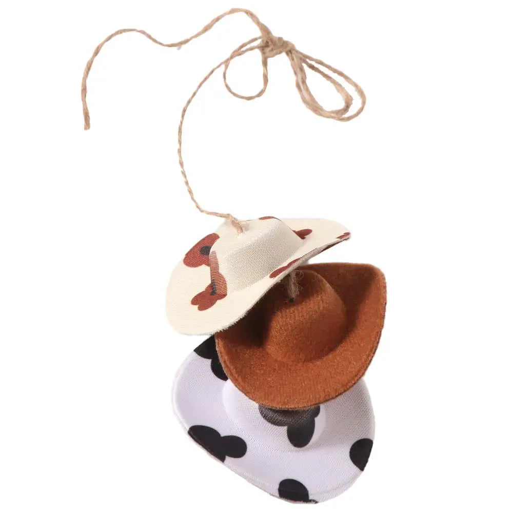 Mini Cap Car Pendant Cow Pattern Cute Rearview Mirror Hanging Zpaxo black
