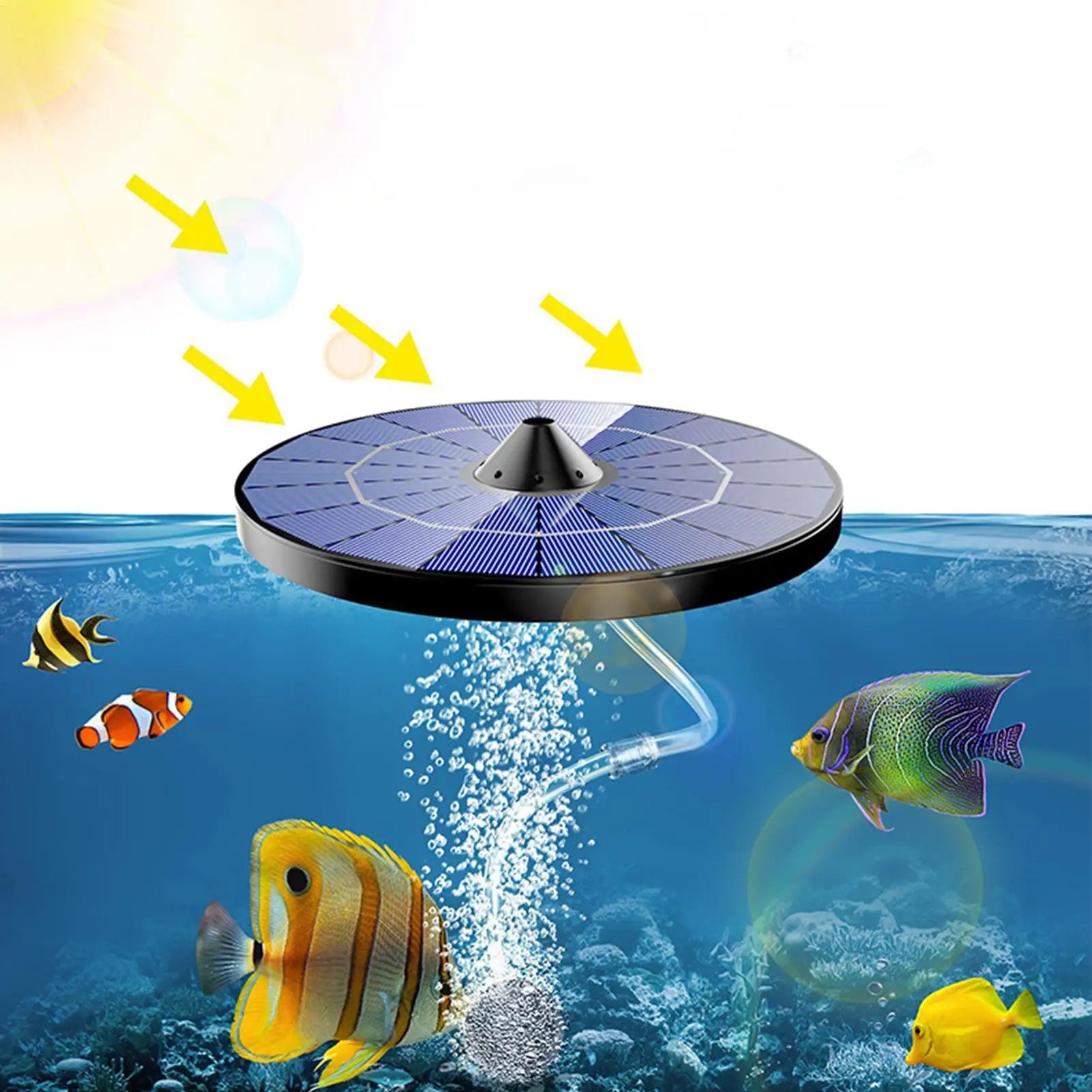 Solar Floating Pond Aerator Oxygen Pump Air Hose Bubble Stone Fish