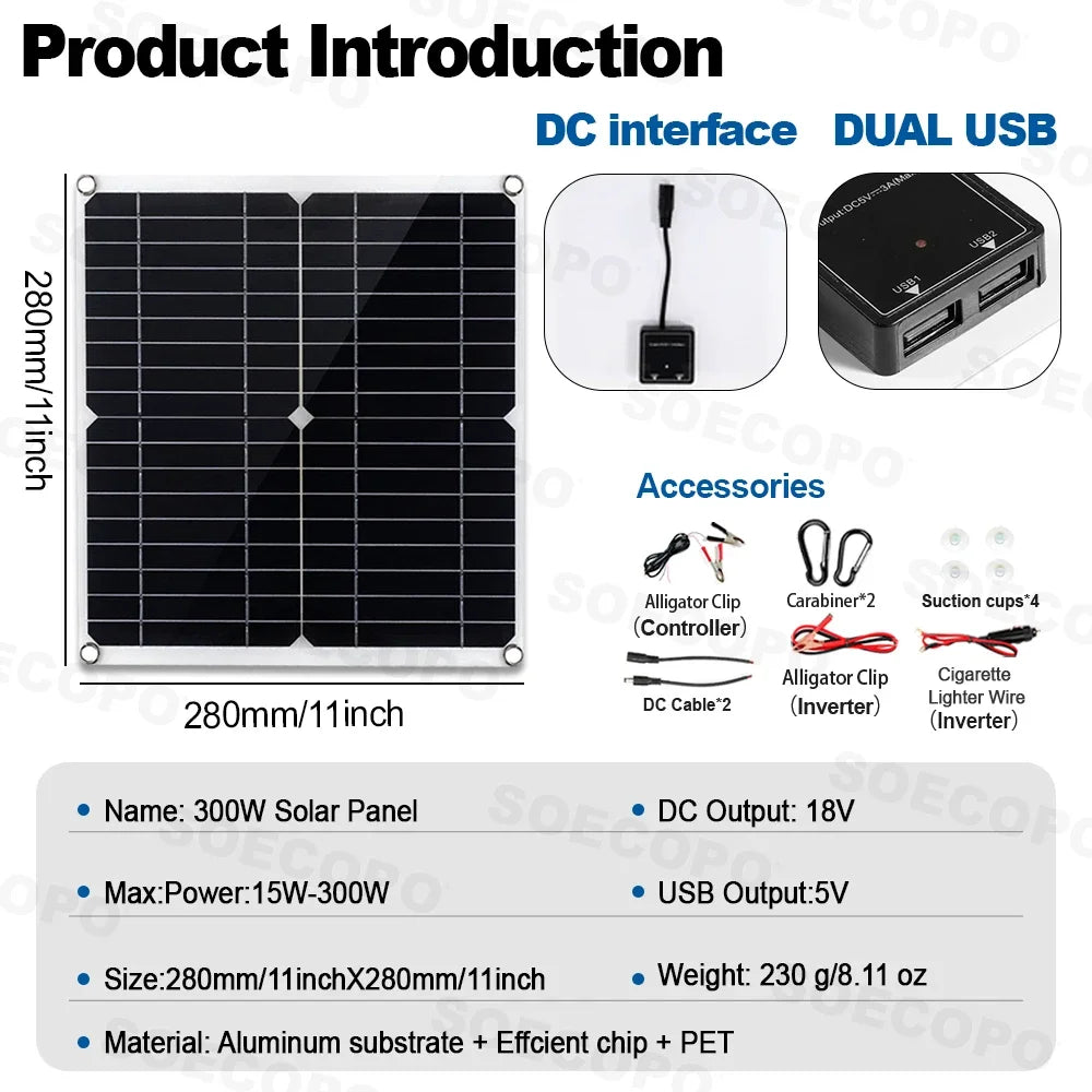 7000W Portable Solar Power High-efficiency Panel 100A Controller 12V