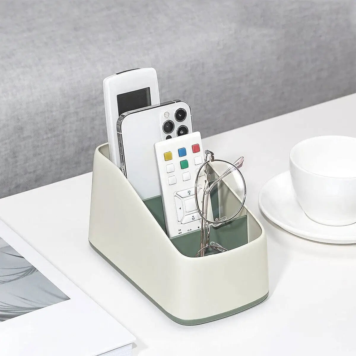 4-Slot Desktop Remote Control & Phone Organizer Box Desktop Storage Organizer Zpaxo