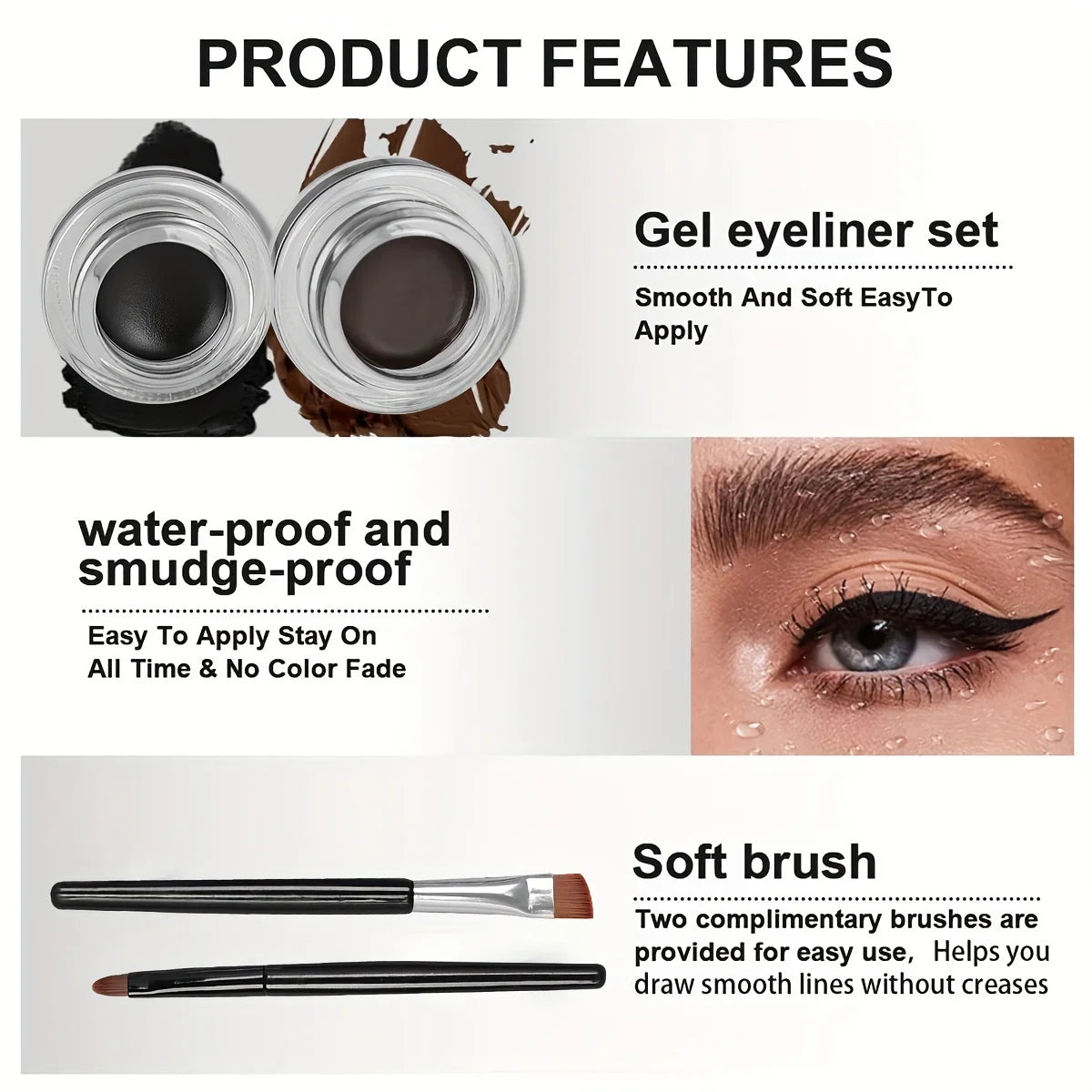 2pcs/set,Eyeliner Gel & Eyebrow Pomade,Waterproof Sweatproof Smudge Proof Long-lasting,Dual Color,Easy To Apply Eye Makeup Kit Zpaxo