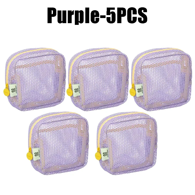 Vibrant Dopamine Mesh Makeup Organizer Bag Large Capacity Travel